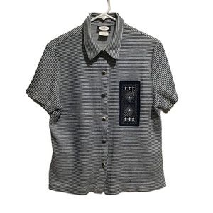 Sisko & Co Vintage Women’s Button Up Shirt Blue/White Short Sleeve